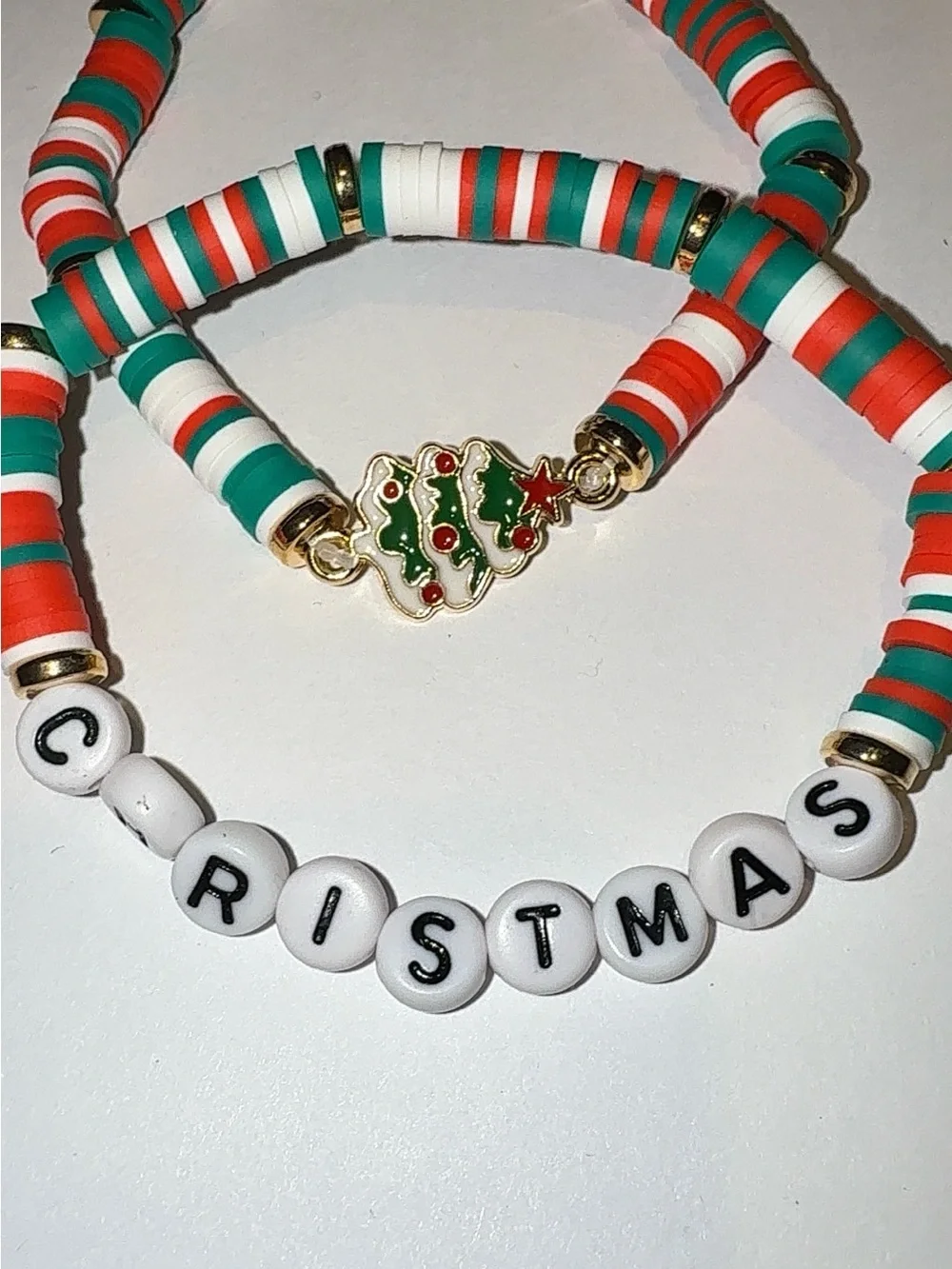 Christmas Polymer Clay Bead Bracelet Set | Festive Holiday Jewelry